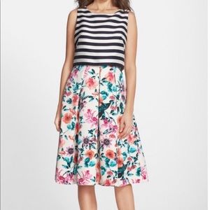 Eliza pop over fit and flare dress floral stripe
